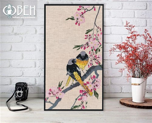 Redstarts on a Cherry Branch 1238 Counted Cross Stitch Kit