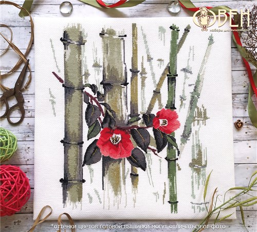 Camellias in bamboo grove 1268 Counted Cross Stitch Kit