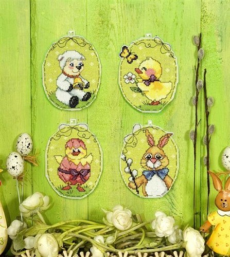 Counted cross stitch kit with plastic canvas "Easter Eggs" set of 4 designs 7630
