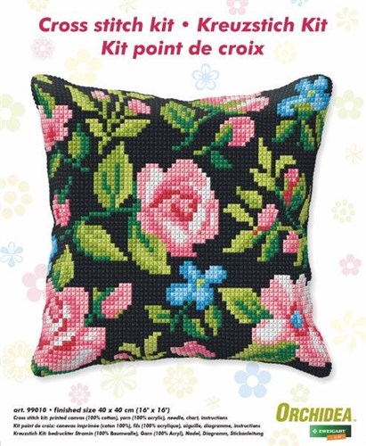 Cushion cross stitch kit  "Roses on the black background" 99010