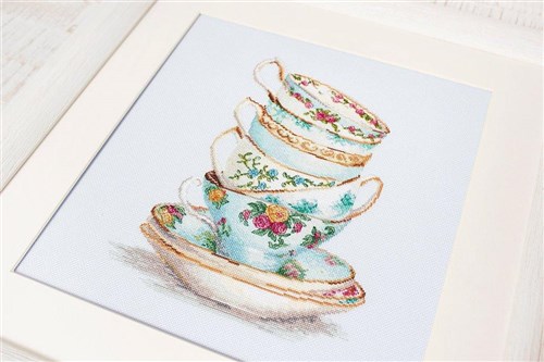 Turquoise Themed Tea Cups  B2325L Counted Cross-Stitch Kit