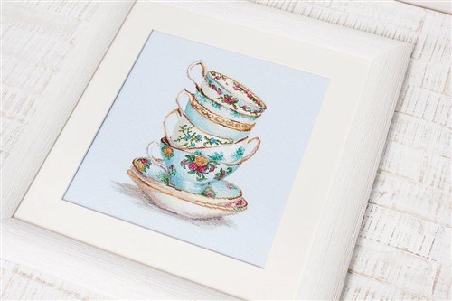 Turquoise Themed Tea Cups  B2325L Counted Cross-Stitch Kit