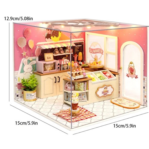 Miniature Wizardi Roombox Kit - Ice Cream Shop Dollhouse Kit