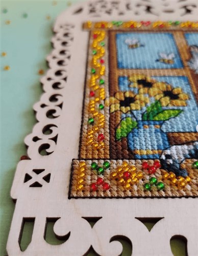 Grey Cat O-004 Counted Cross Stitch Kit on Plywood