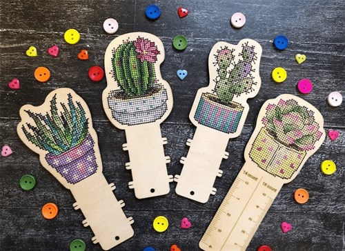 Counted Cross Stitch Kit on Plywood Cactuses 0-006 Makes 3 Bobbins and Ruler