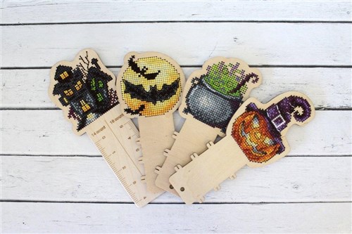 Halloween O-007 Counted Cross Stitch Kit on Plywood Makes Thread Organizer