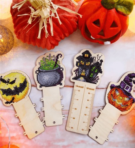 Halloween O-007 Counted Cross Stitch Kit on Plywood Makes Thread Organizer