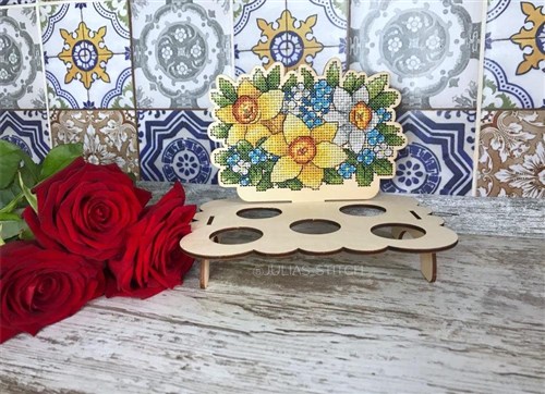 Egg Holder Flower O-012 Counted Cross Stitch Kit on Plywood