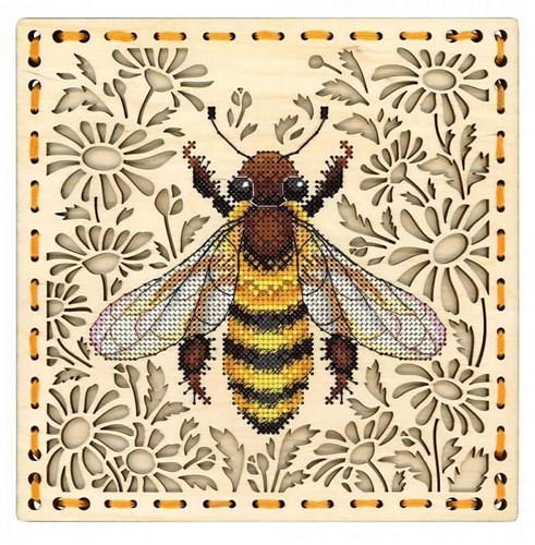In The Daisy Field Yellow Bee O-017 Counted Cross Stitch Kit on Plywood