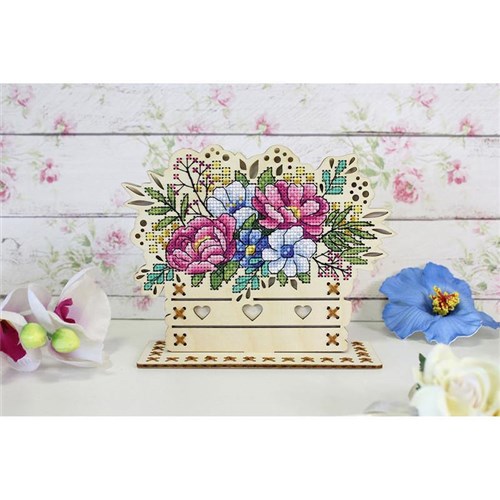 Flowers O-018 Counted Cross Stitch kit on Plywood