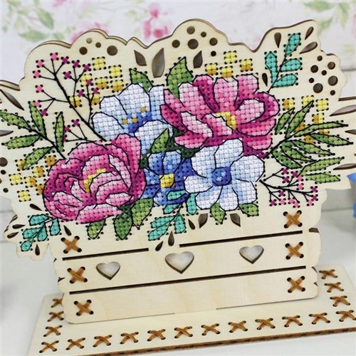 Flowers O-018 Counted Cross Stitch kit on Plywood