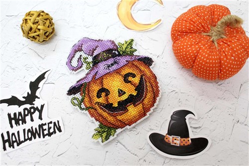 Halloween Pumpkin P-313 / SR-313 Plastic Canvas Counted Cross Stitch Kit