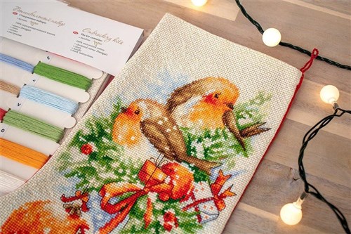 Birds PM1229L Christmas Stocking Counted Cross-Stitch Kit