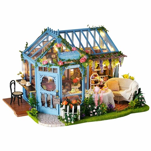 Miniature Wizardi Roombox Kit - Rose Garden Tea House Dollhouse Kit