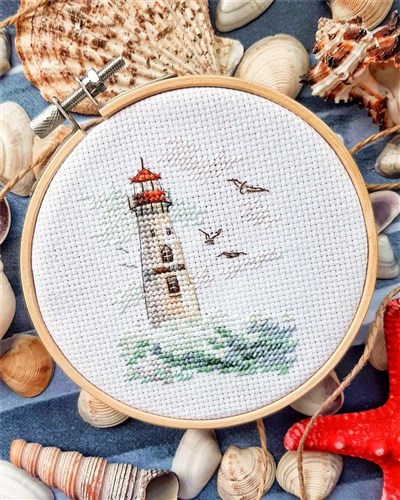 Waves on the Sea. White Lighthouse 0-223 Counted Cross-Stitch Kit