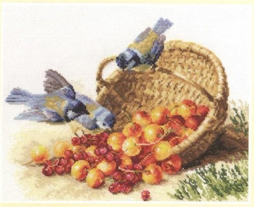 Chickadees and Sweet Cherries 1-14 Counted Cross-Stitch Kit