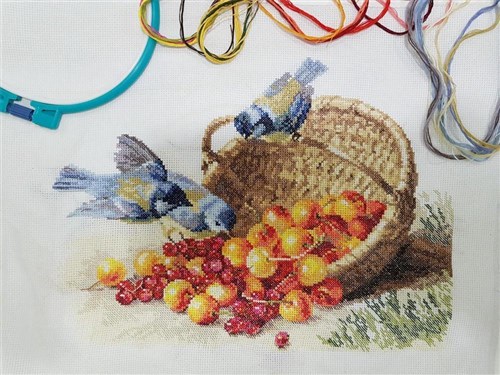 Chickadees and Sweet Cherries 1-14 Counted Cross-Stitch Kit
