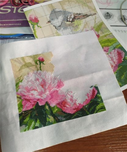 Titmouse and Peonies 1-22 Counted Cross-Stitch Kit