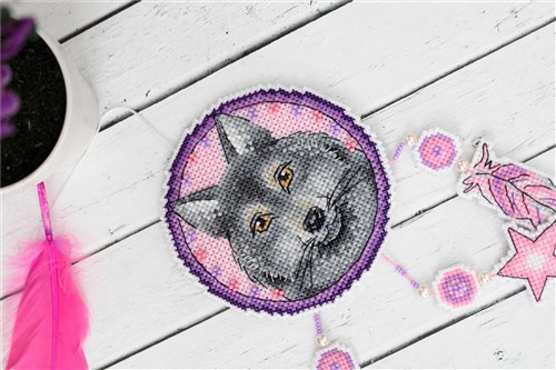 Dream Catcher - Wolf SR-303 Plastic Canvas Counted Cross Stitch Kit