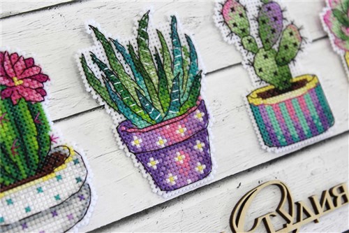 Cactuses. Magnets SR-419 Plastic Canvas Counted Cross Stitch Kit