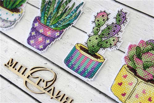 Cactuses. Magnets SR-419 Plastic Canvas Counted Cross Stitch Kit
