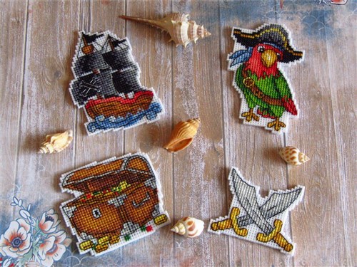 Pirate Ship. Magnets SR-451  Plastic Canvas Counted Cross Stitch Kit