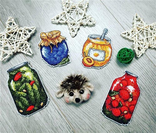 Jam Bottles SR-454 Plastic Canvas Counted Cross Stitch Kit