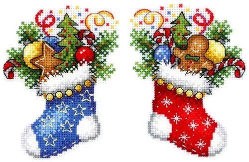 New Year Stocking SR-496 Plastic Canvas Counted Cross Stitch Kit