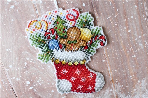 New Year Stocking SR-496 Plastic Canvas Counted Cross Stitch Kit