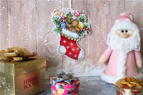 New Year Stocking SR-496 Plastic Canvas Counted Cross Stitch Kit