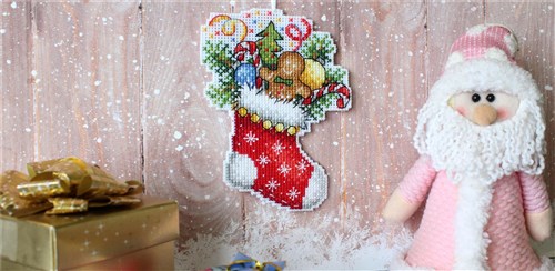 New Year Stocking SR-496 Plastic Canvas Counted Cross Stitch Kit