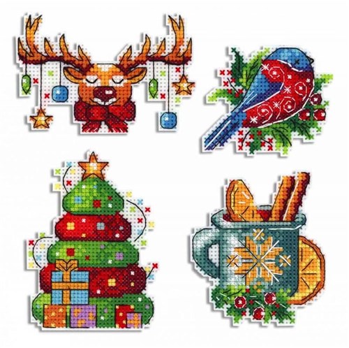 Winter. Christmas Magnets SR-581  Plastic Canvas Counted Cross Stitch Kit