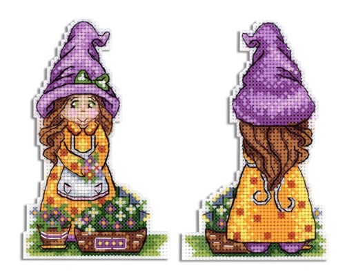 Cute Gnome Lady SR-822 Plastic Canvas Counted Cross Stitch Kit