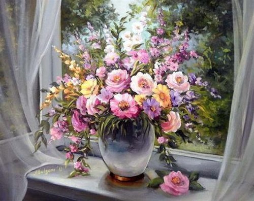 Window Bouquet WD006 18.9 x 14.9 inches Wizardi Diamond Painting Kit