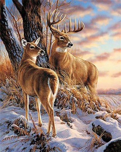 Deer in Winter WD085 14.9 x 18.9 inches Wizardi Diamond Painting Kit