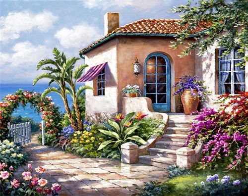 Coastal Cottage View WD089 18.9 x 14.9 inches Wizardi Diamond Painting Kit