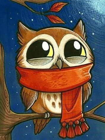 Owlet with Scarf WD2363 5.9 x 7.9 inches Wizardi Diamond Painting Kit