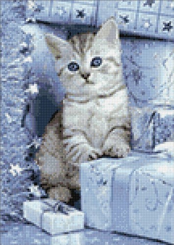 Kitten and Christmas Presents WD2417 10.6 x 14.9 inches Wizardi Diamond Painting Kit