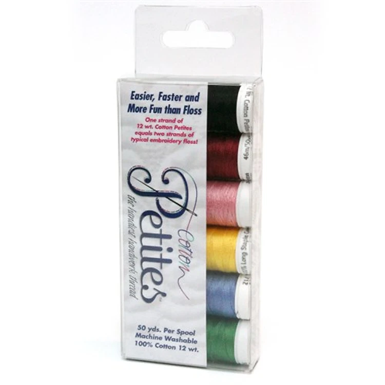 12 Wt. Cotton Petites Thread - 6 Most Popular Colors Sampler - 50 yd. Spools