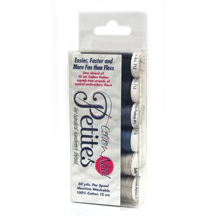12 Wt. Cotton Petites Thread - Black Gray Sampler - 50 yd. Spools