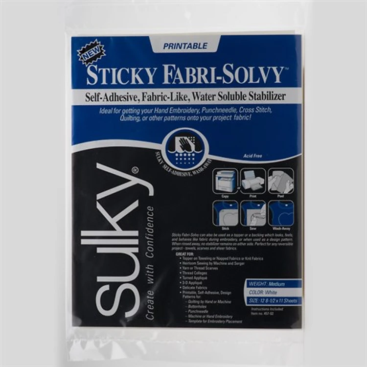 Sulky Sticky Fabri-Solvy Stabilizer - White - 8.5 x 11 Pkg. (12 Sheets)