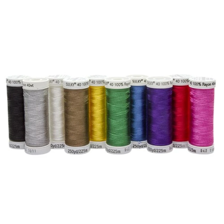 40 Wt. Rayon Thread - 10 Most Popular Colors Assortment - 250 yd. Spools
