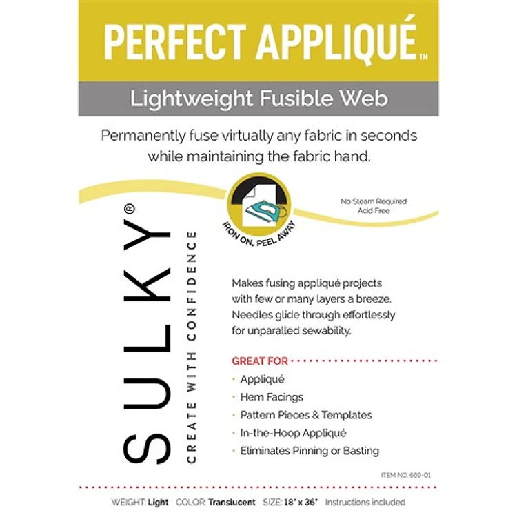 Sulky Perfect Applique - Fusible Web - 18 x 1 yd. Pkg.