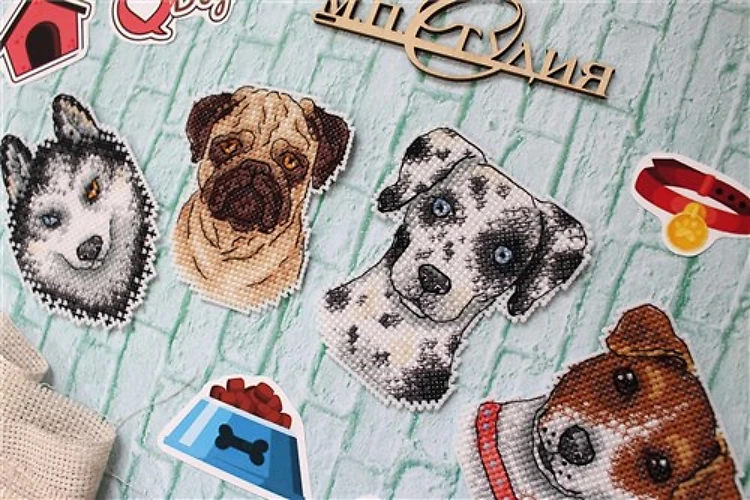 Dog Magnets Plastic Canvas Counted Cross Stitch Kit