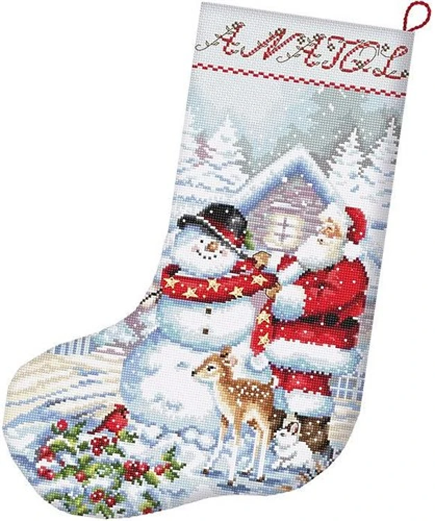 Counted Cross Stitch Kit Snowman and Santa Stocking