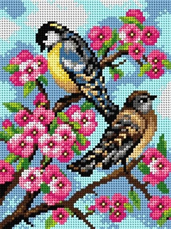 Gobelin Canvas For Halfstitch W/O Yarn Tits On Cherry Blossom