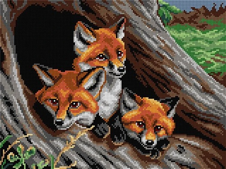 Needlepoint Canvas For Halfstitch W/O Yarn Foxes In Tree
