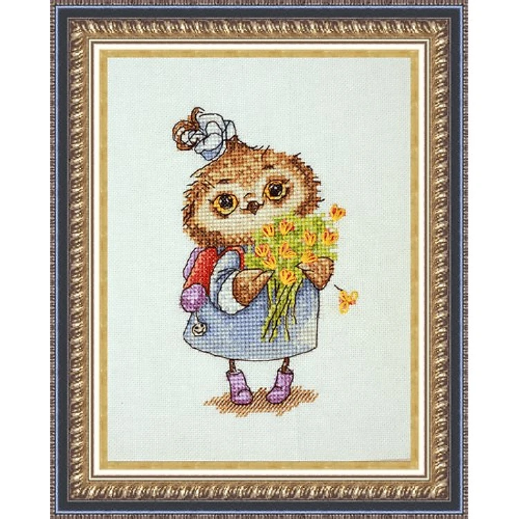 Owl With Flowers Counted Cross-Stitch Kit