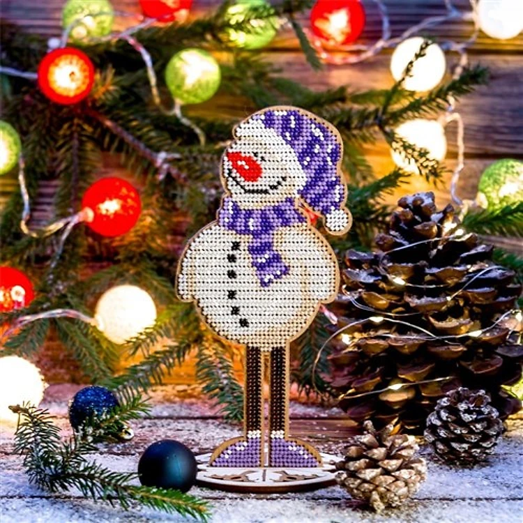 Snowman Bead Embroidery Kit On Wood