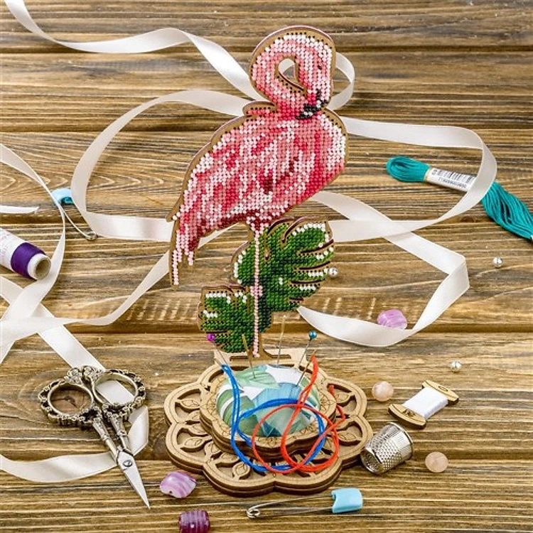 Flamingo Bead Embroidery Kit On Wood